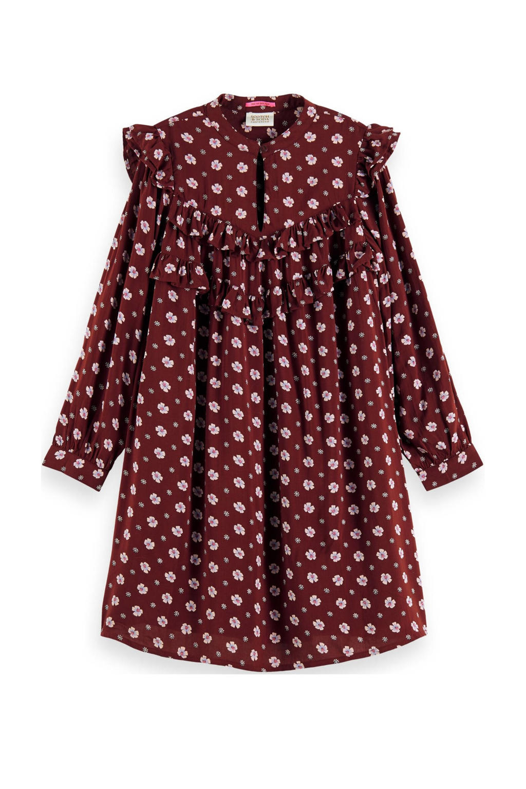 Scotch & Soda gebloemde jurk bordeauxrood/lichtroze | wehkamp