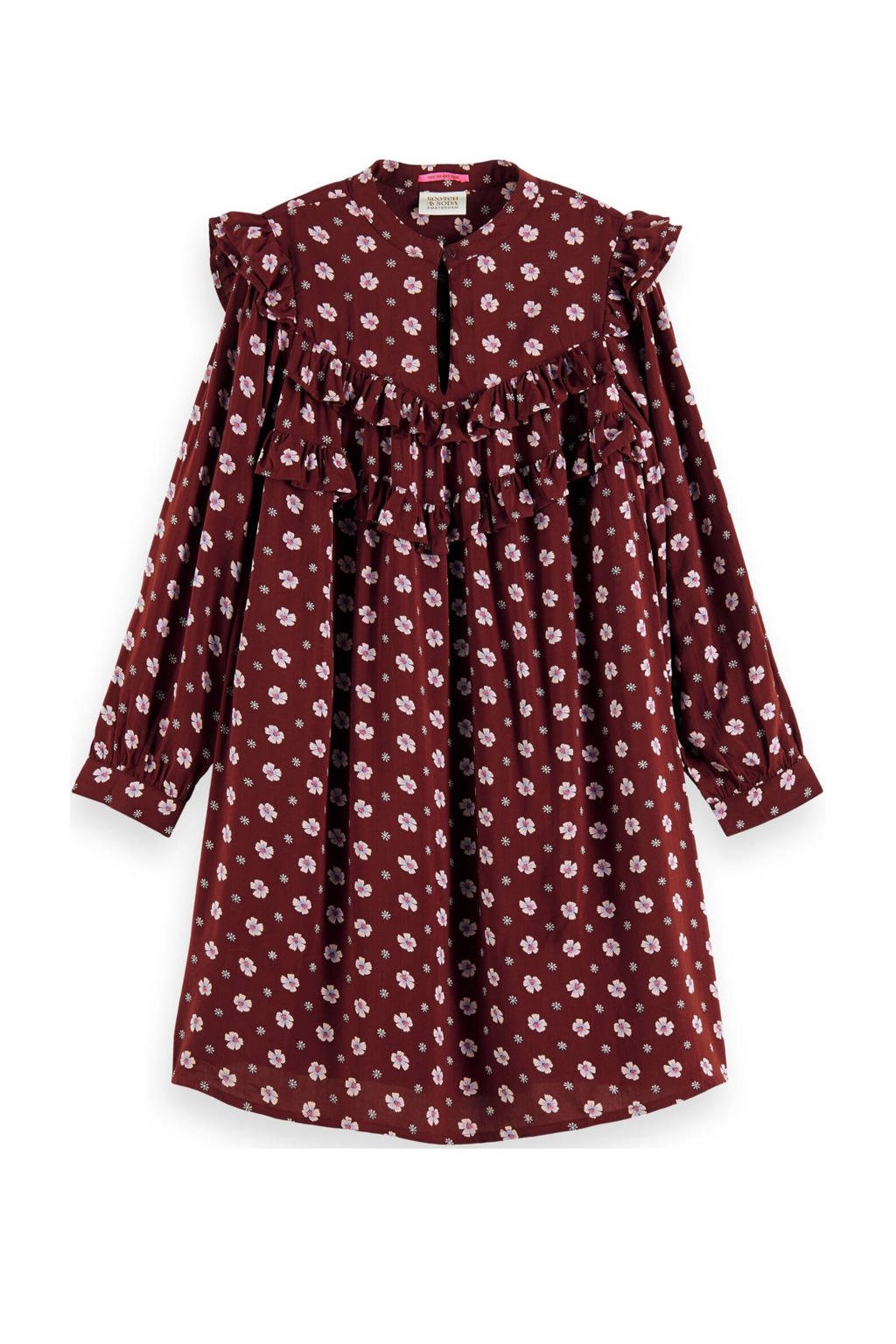 Scotch & Soda gebloemde jurk bordeauxrood/lichtroze | wehkamp