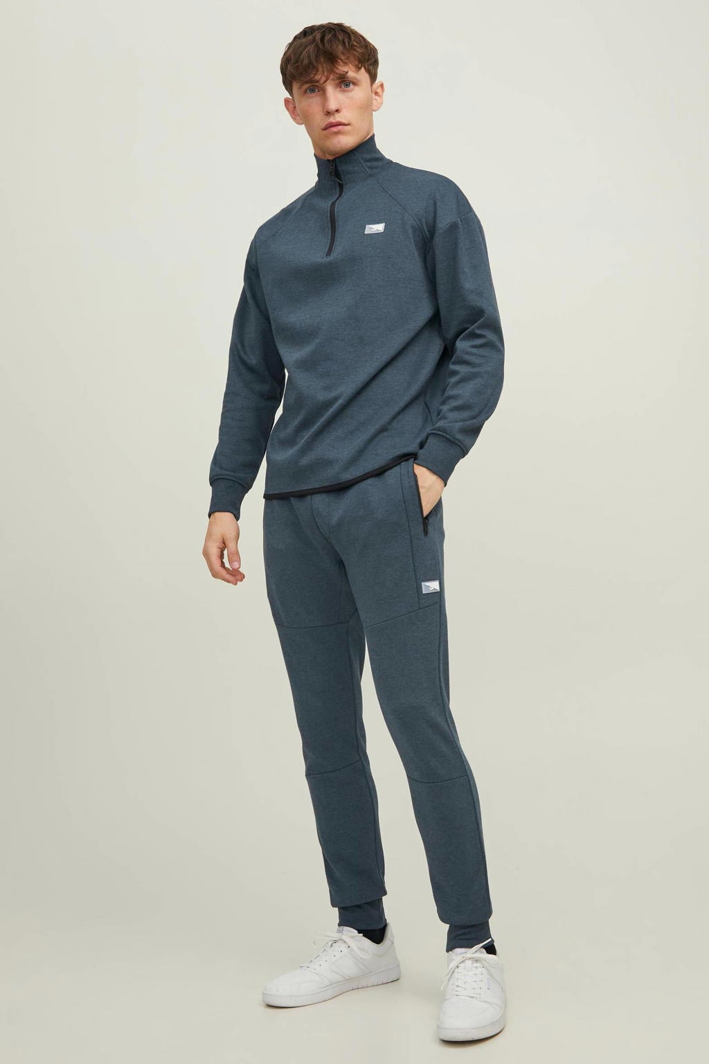 JACK & JONES PANTS STUDIO gemêleerde slim fit joggingbroek JJIWILL JJAIR orion blue melange