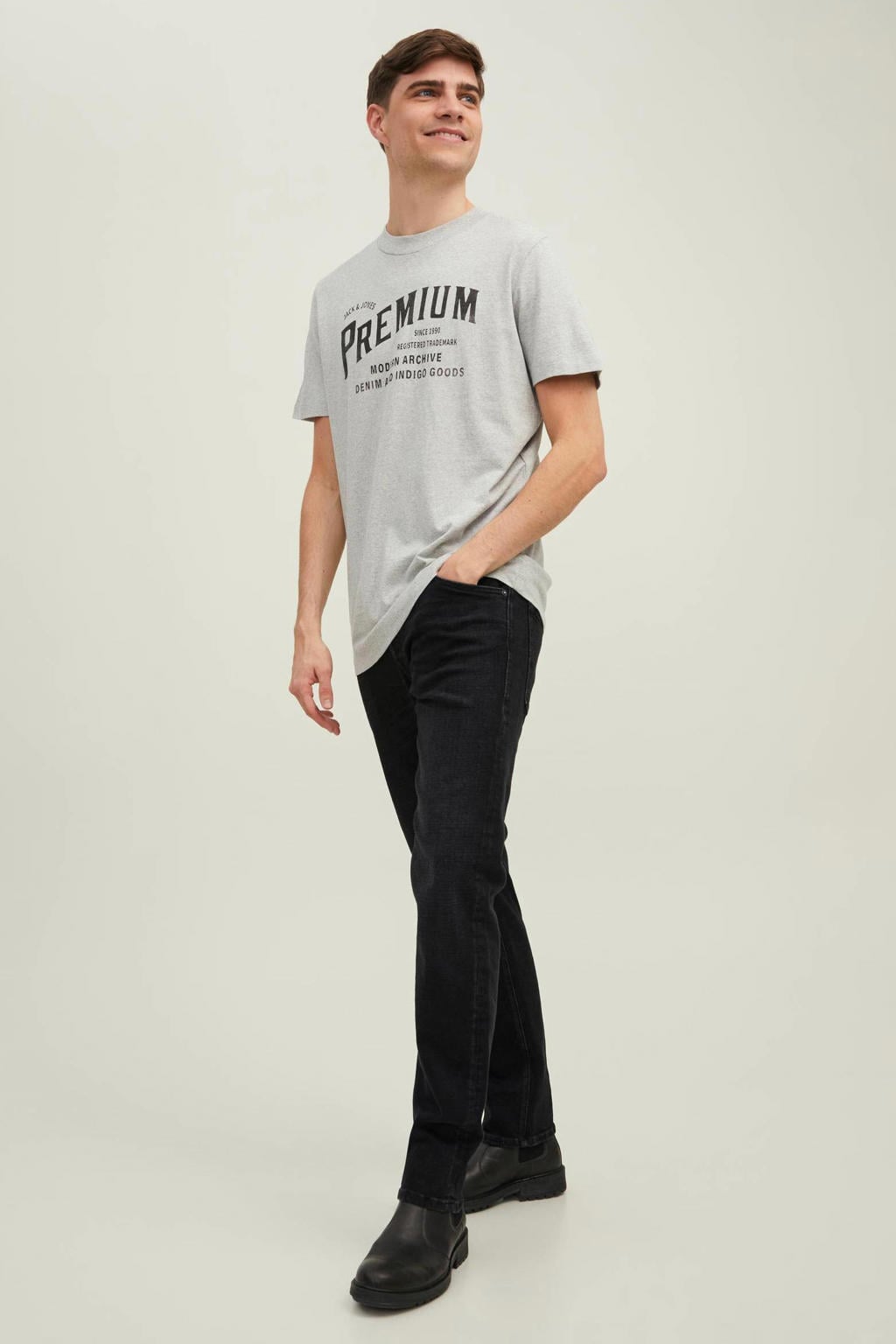 JACK & JONES JEANS INTELLIGENCE JJIMIKE JJORIGINAL tapered fit jeans black denim