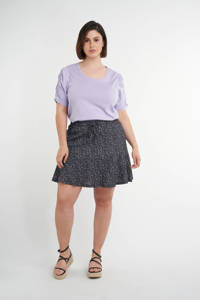 Zwart en paarse dames MS Mode rok van polyester met regular waist en elastische tailleband met koord