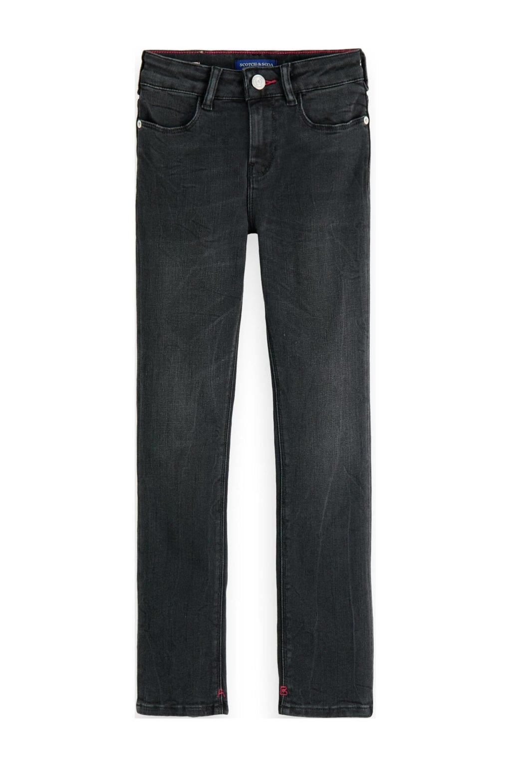 Zwarte meisjes Scotch & Soda skinny jeans van stretchdenim met regular waist, rits- en knoopsluiting en effen
