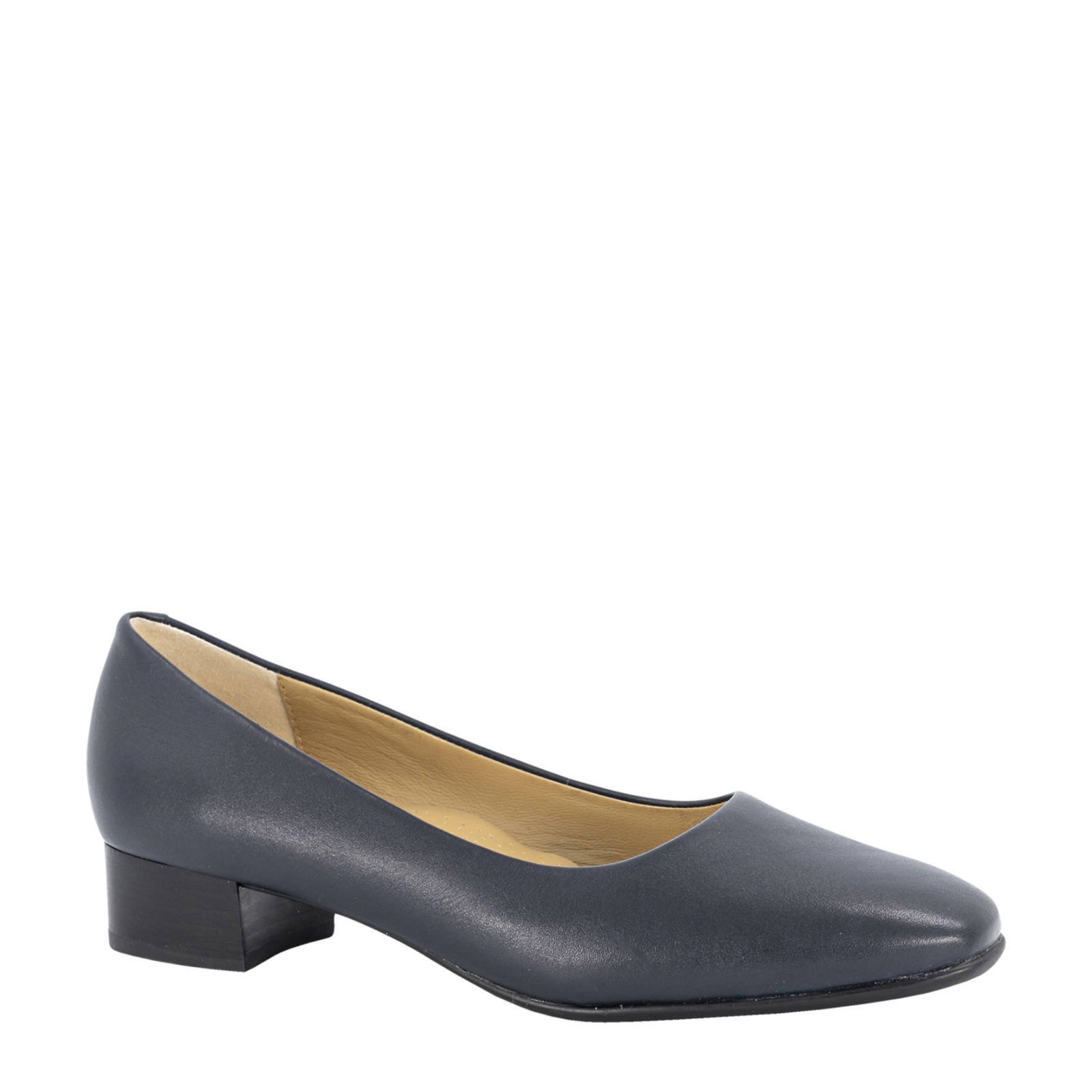 leren pumps met lage hak donkerblauw