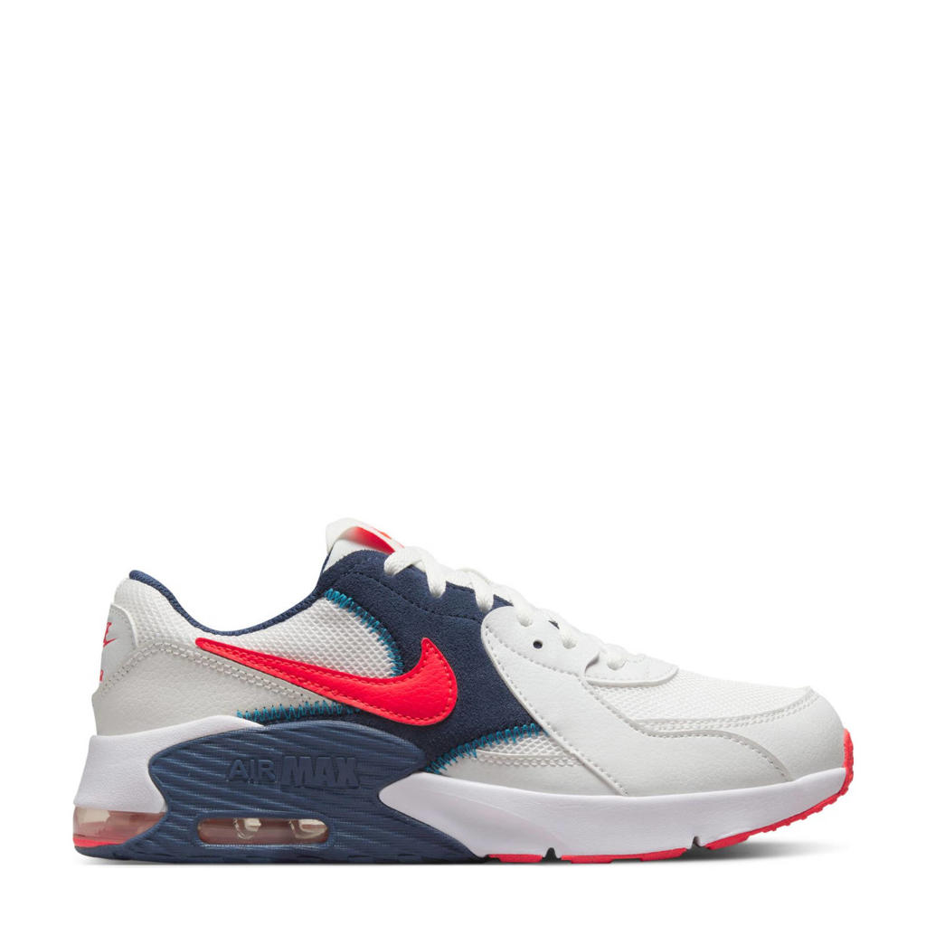 Wit, rood en donkerblauwe jongens en meisjes Nike Air Max Excee sneakers van leer met veters en logo