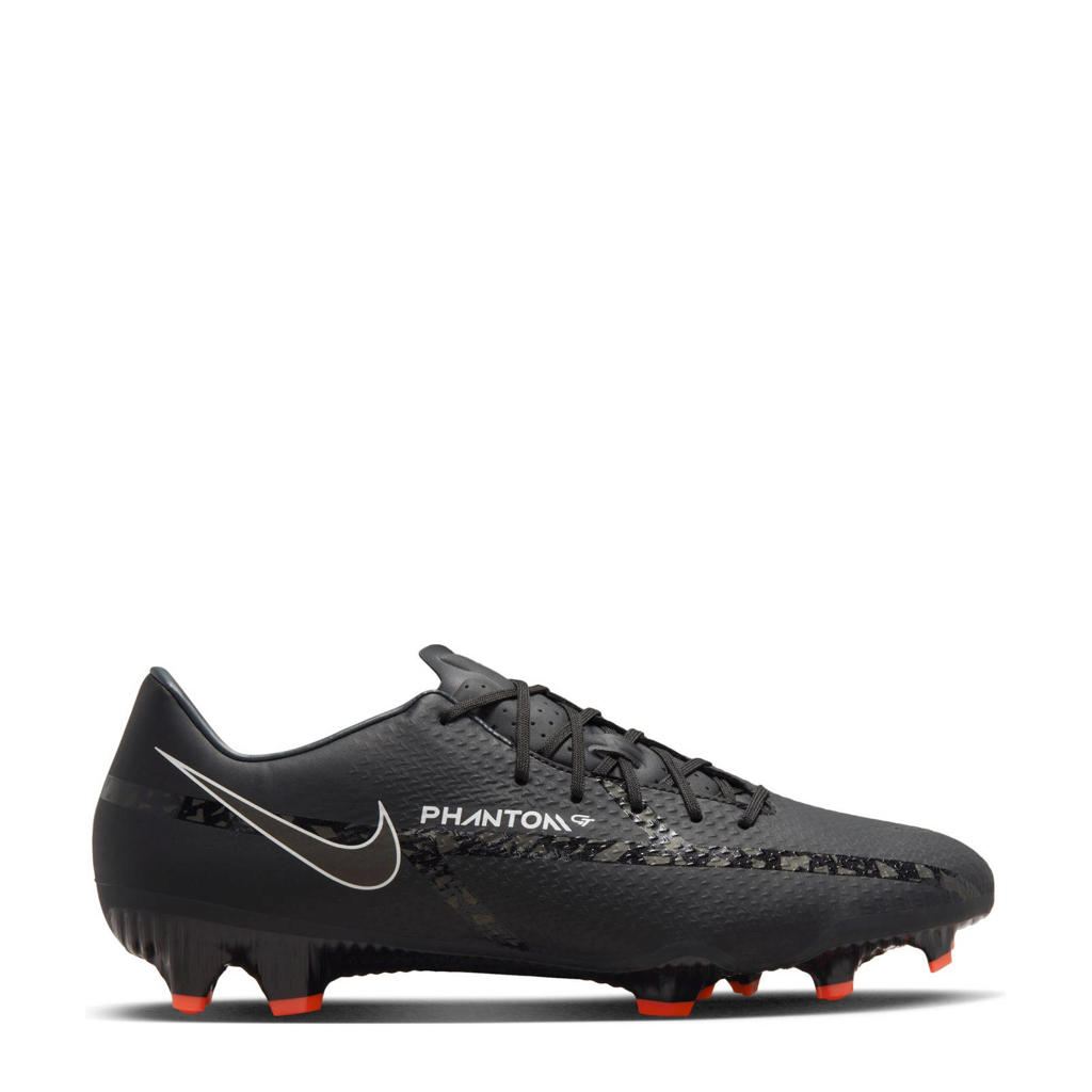 Zwart, grijs, wit en rode heren Nike Phantom GT2 Academy FG MG voetbalschoenen van imitatieleer met veters en logo