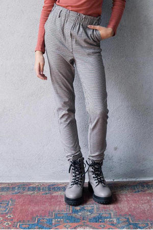 geruite high waist tapered fit broek zwart/wit