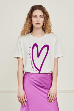 T-shirt Bernard Heart met hartjes wit/ paars