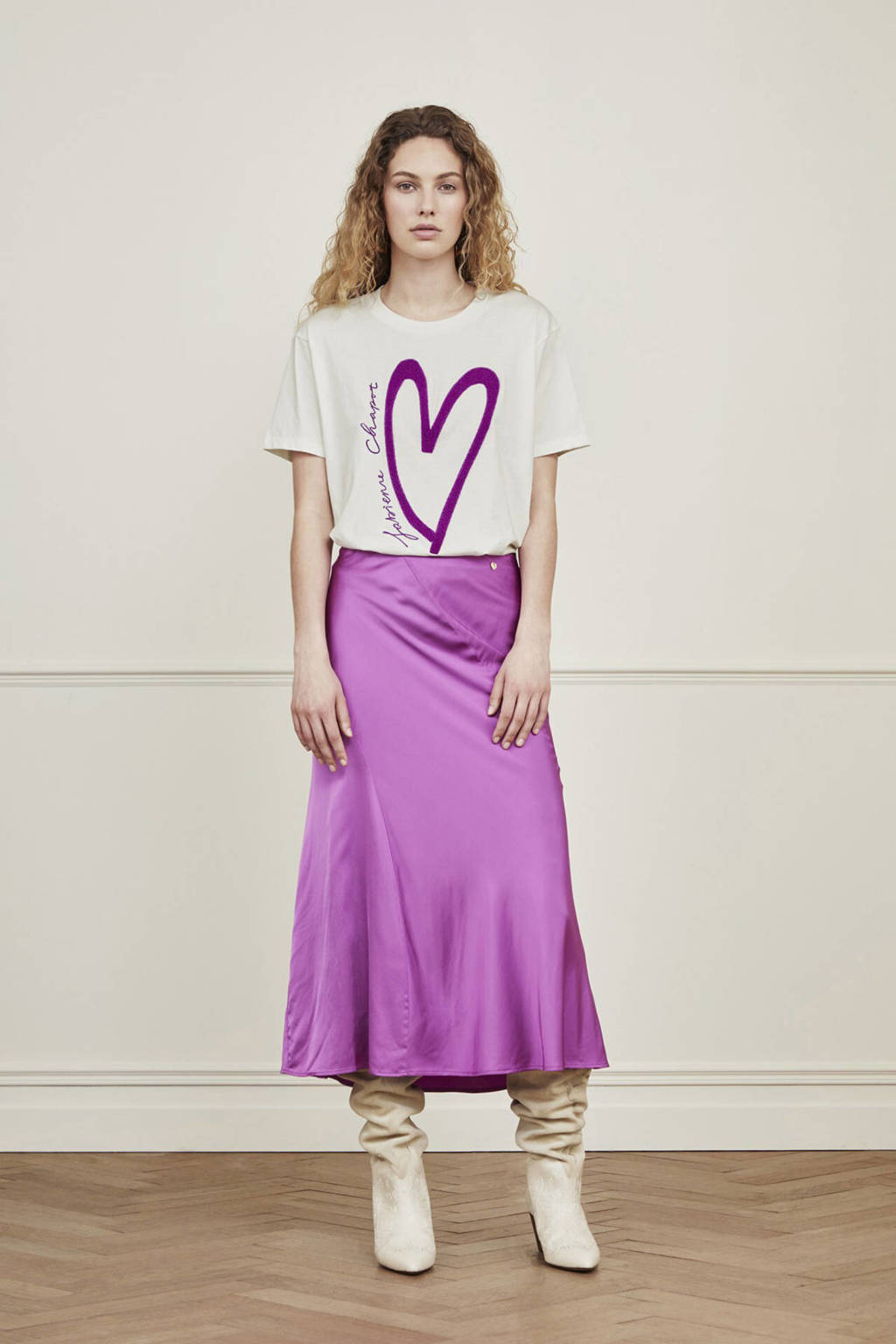 Fabienne Chapot T-shirt Bernard Heart met hartjes wit/ paars