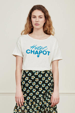 T-shirt Rosa met tekst en 3D applicatie wit/ turquoise