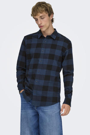 geruit slim fit overhemd ONSGUDMUND kobaltblauw