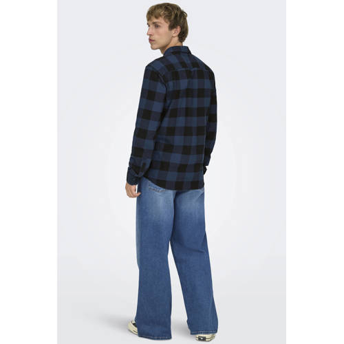 ONLY & SONS geruit slim fit overhemd ONSGUDMUND kobaltblauw afbeelding