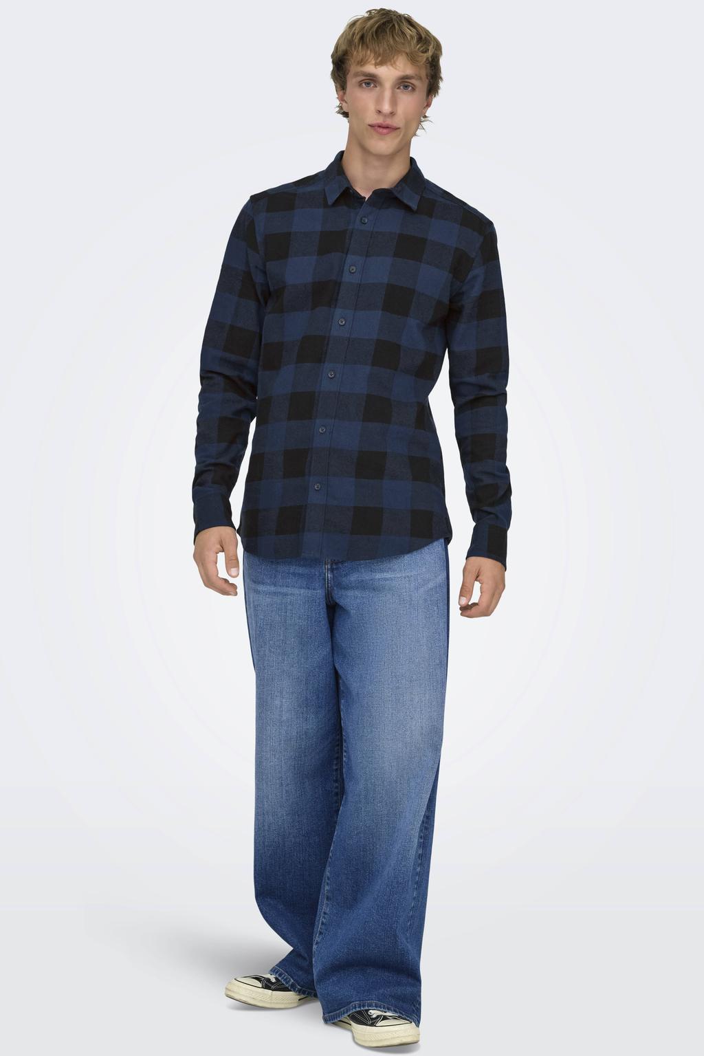 ONLY & SONS geruit slim fit overhemd ONSGUDMUND kobaltblauw