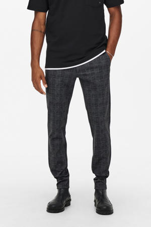 geruite slim fit pantalon ONSMARK zwart