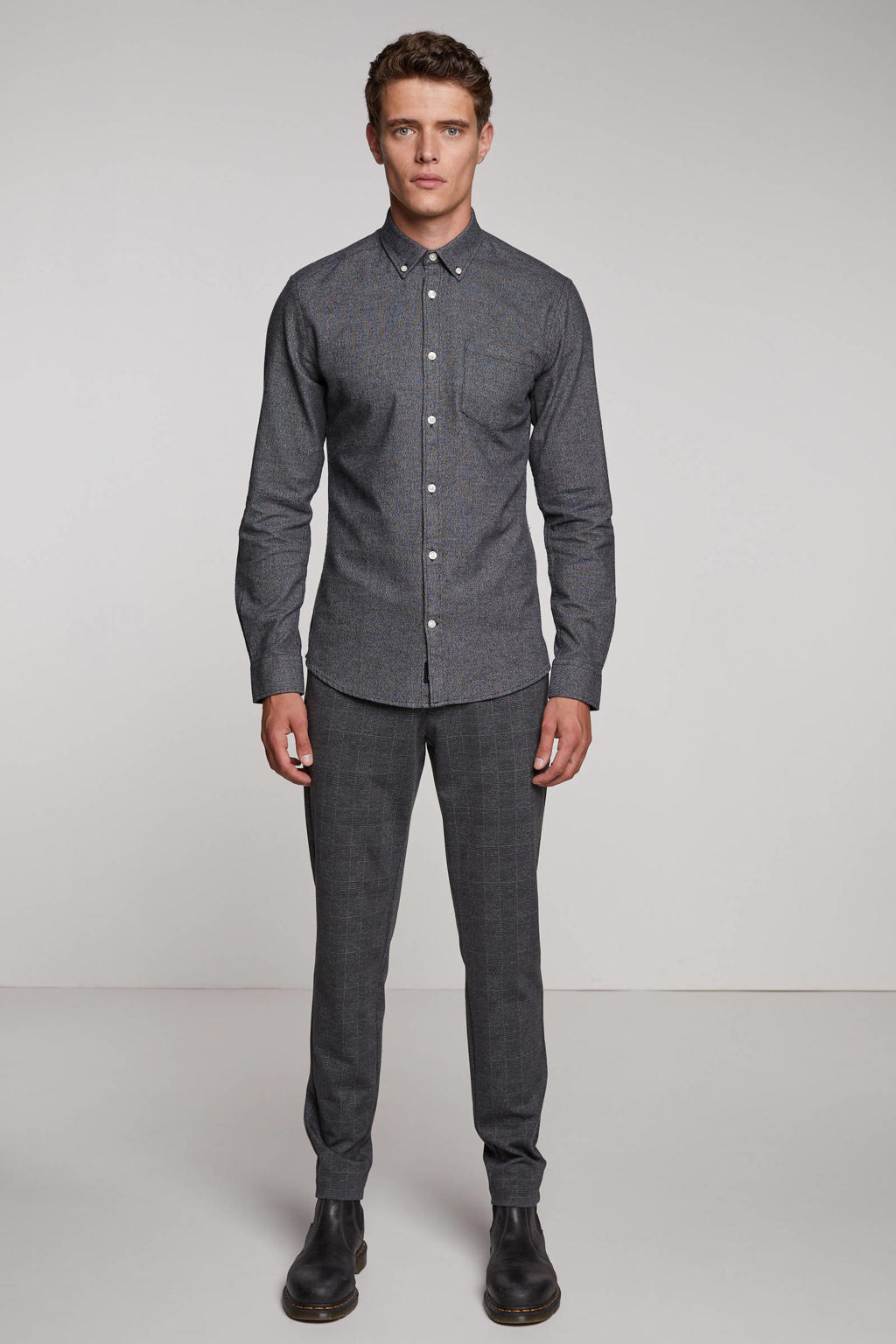 ONLY & SONS geruite slim fit pantalon ONSMARK zwart