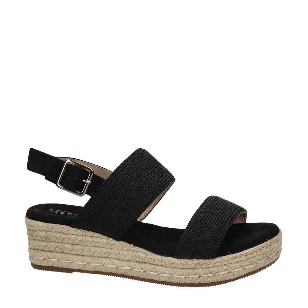 Zwarte dames Dolcis plateau sandalen van textiel met gesp