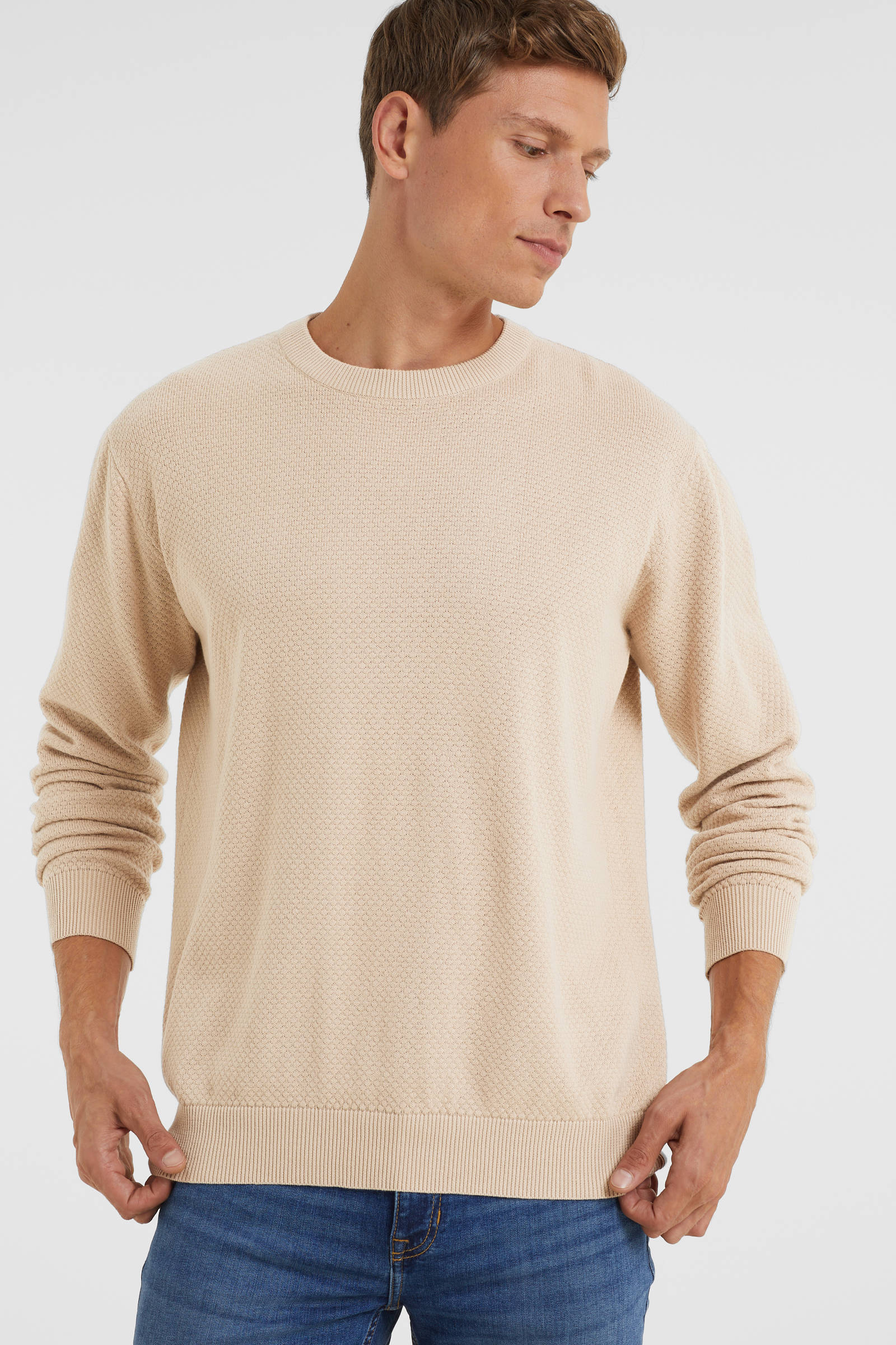 anytime gebreide trui met textuur beige | wehkamp