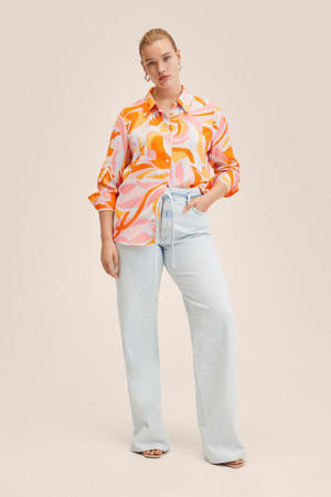 blouse met grafische print roze/oranje/lichtblauw