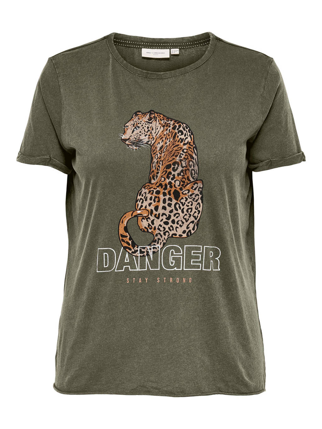 ONLY CARMAKOMA T-shirt met dierenprint olijfgroen