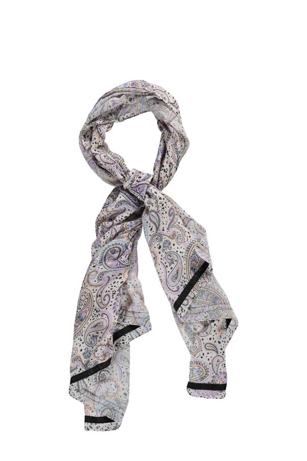 MS Mode sjaal met paisley print ecru, Ecru/zwart/lila/lichtblauw/roze