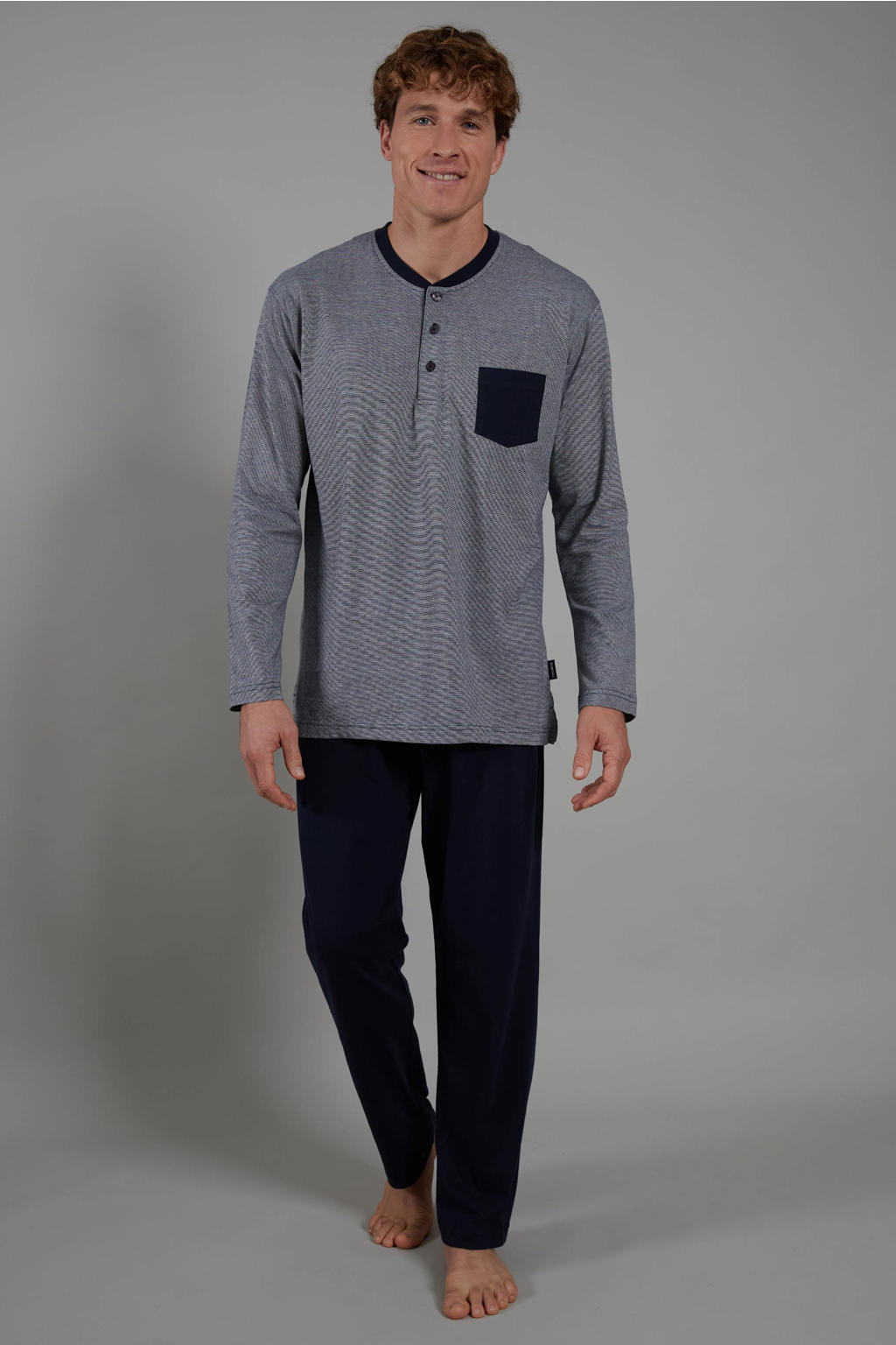 CECEBA +size pyjama grijs/donkerblauw