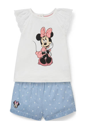 Minnie Mouse T-shirt + denim short wit/blauw