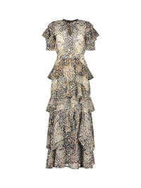 NIKKIE semi-transparante maxi jurk Femm met slangenprint en ruches ecru