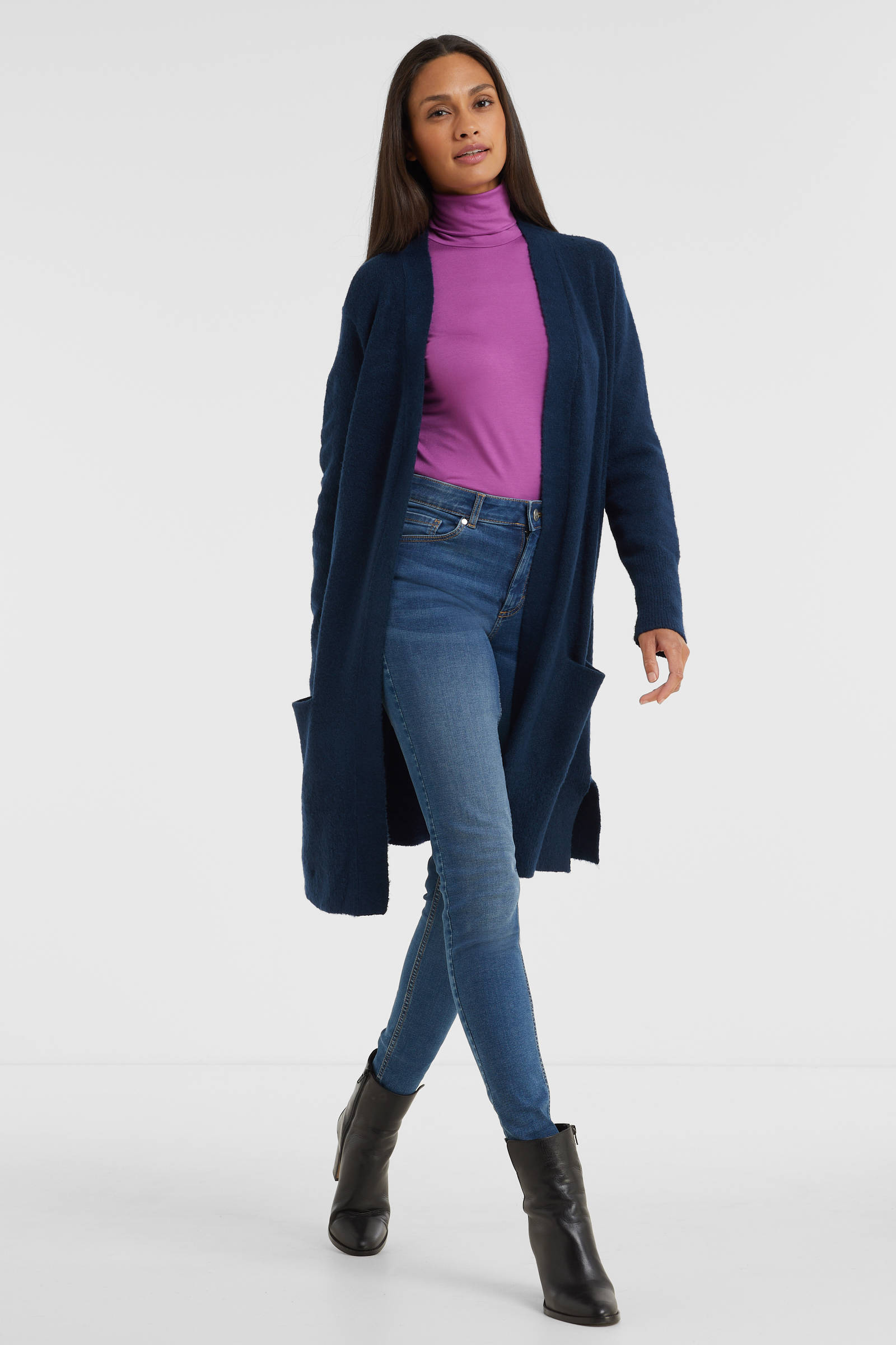 Mode Vesten Lange gebreide vesten Bianca Lang gebreid vest blauw-donkerblauw zakelijke stijl 