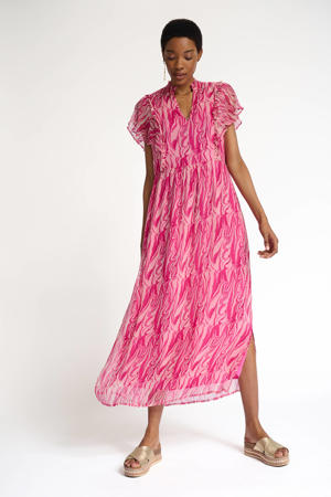 semi-transparante maxi jurk Marmer Mix met all over print en vleermuismouwen roze