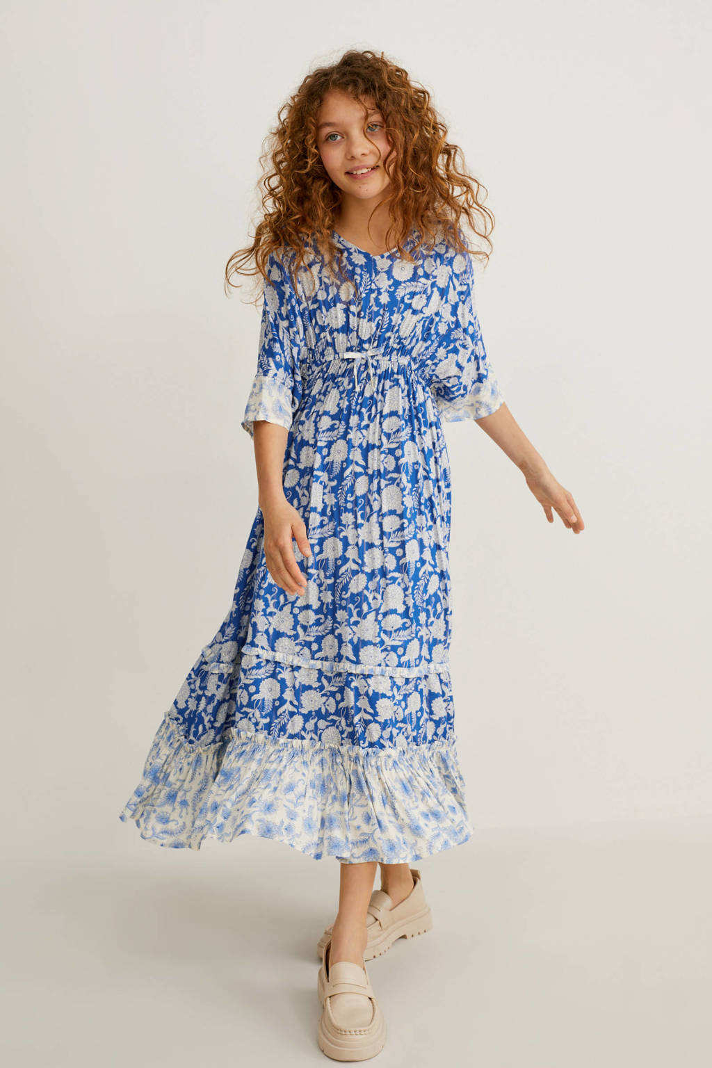 George Eliot vluchtelingen Kreet C&A A-lijn jurk met all over print blauw/wit | wehkamp