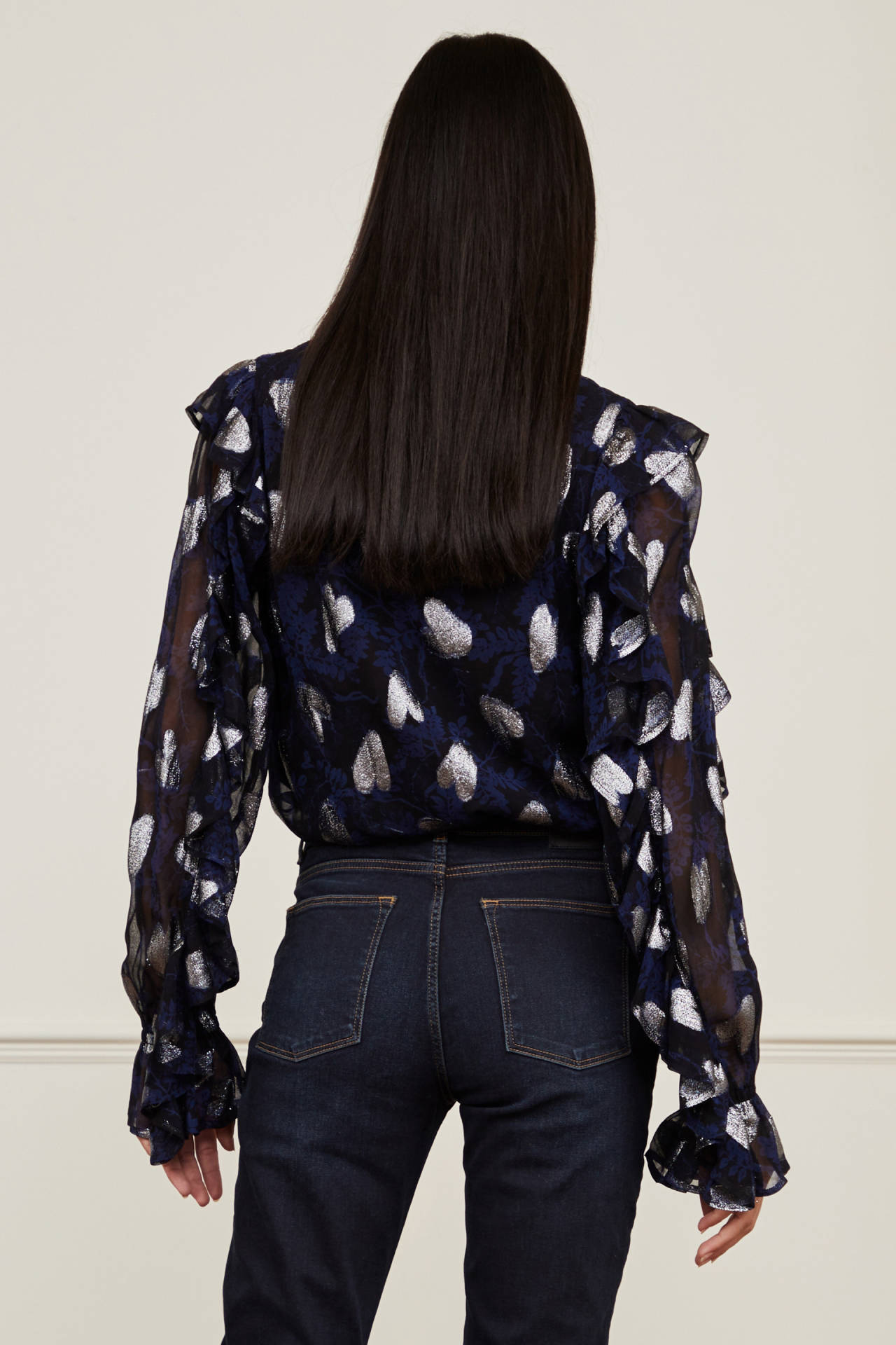 Fabienne Chapot blouse Josie Indie met hartjes en volant zwart, zilver |  wehkamp