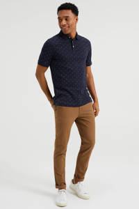 WE Fashion slim fit polo met all over print donkerblauw