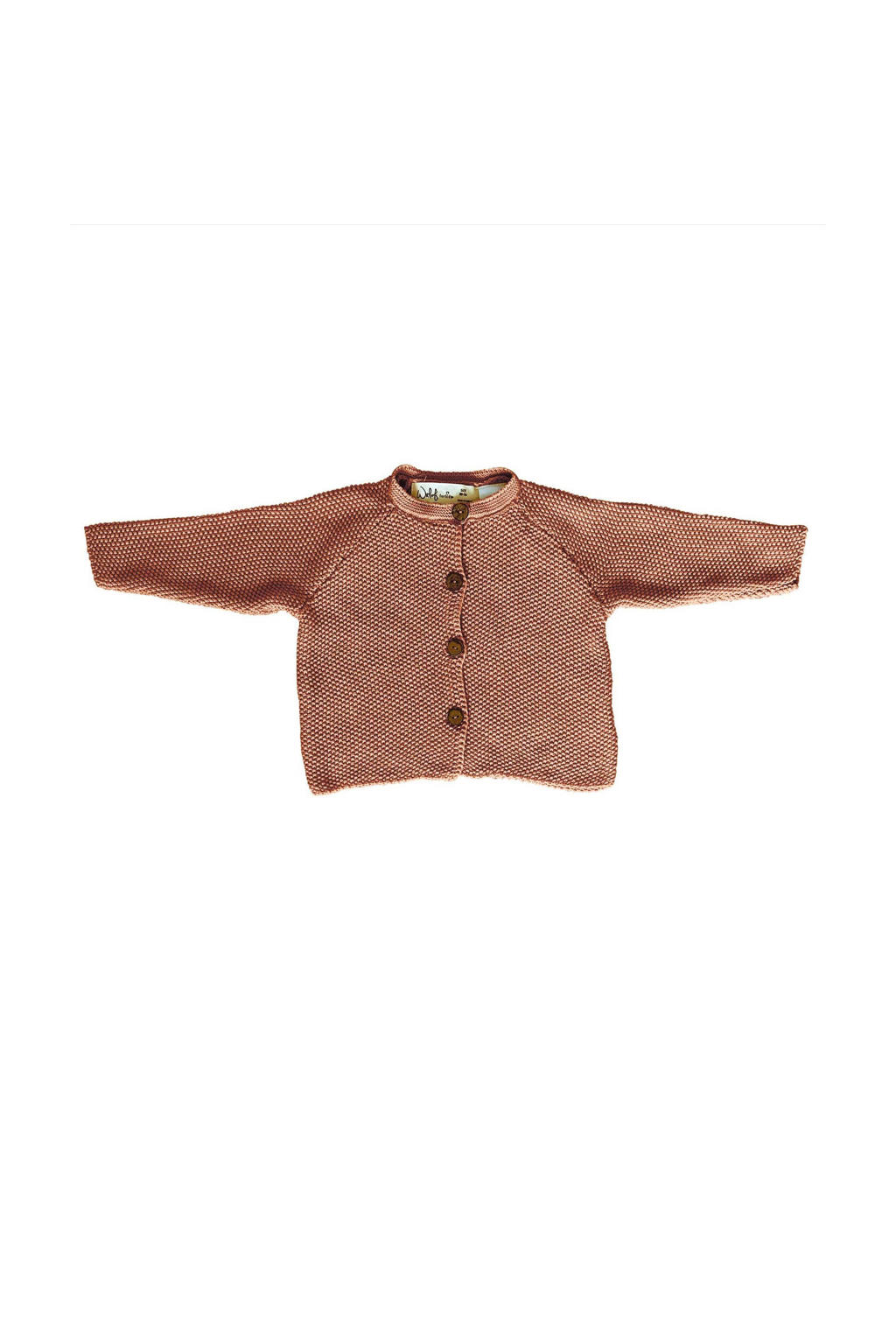 Bruine jongens en meisjes Witlof for kids newborn baby gebreid vest van katoen met lange mouwen, ronde hals en knoopsluiting