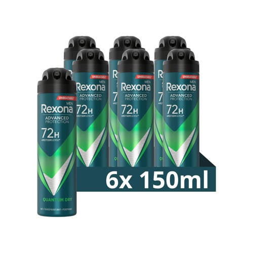 Wehkamp Rexona Men Advanced Protection Quantum Dry anti-transpirant deodorant spray - 6 x 150 ml aanbieding