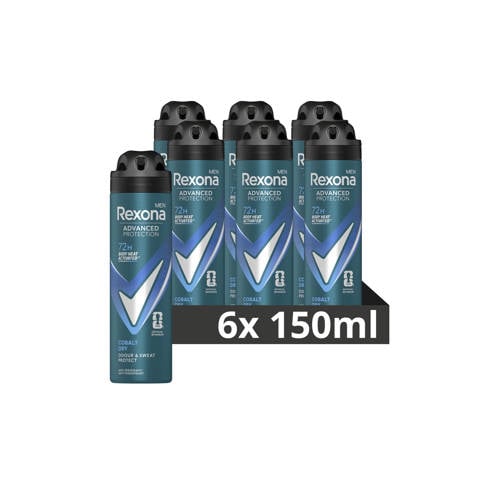 Wehkamp Rexona Men Advanced Protection Cobalt Dry anti-transpirant deodorant spray - 6 x 150 ml aanbieding