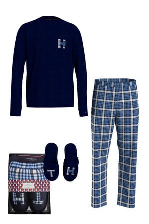 giftbox pyjama + sloffen donkerblauw/blauw