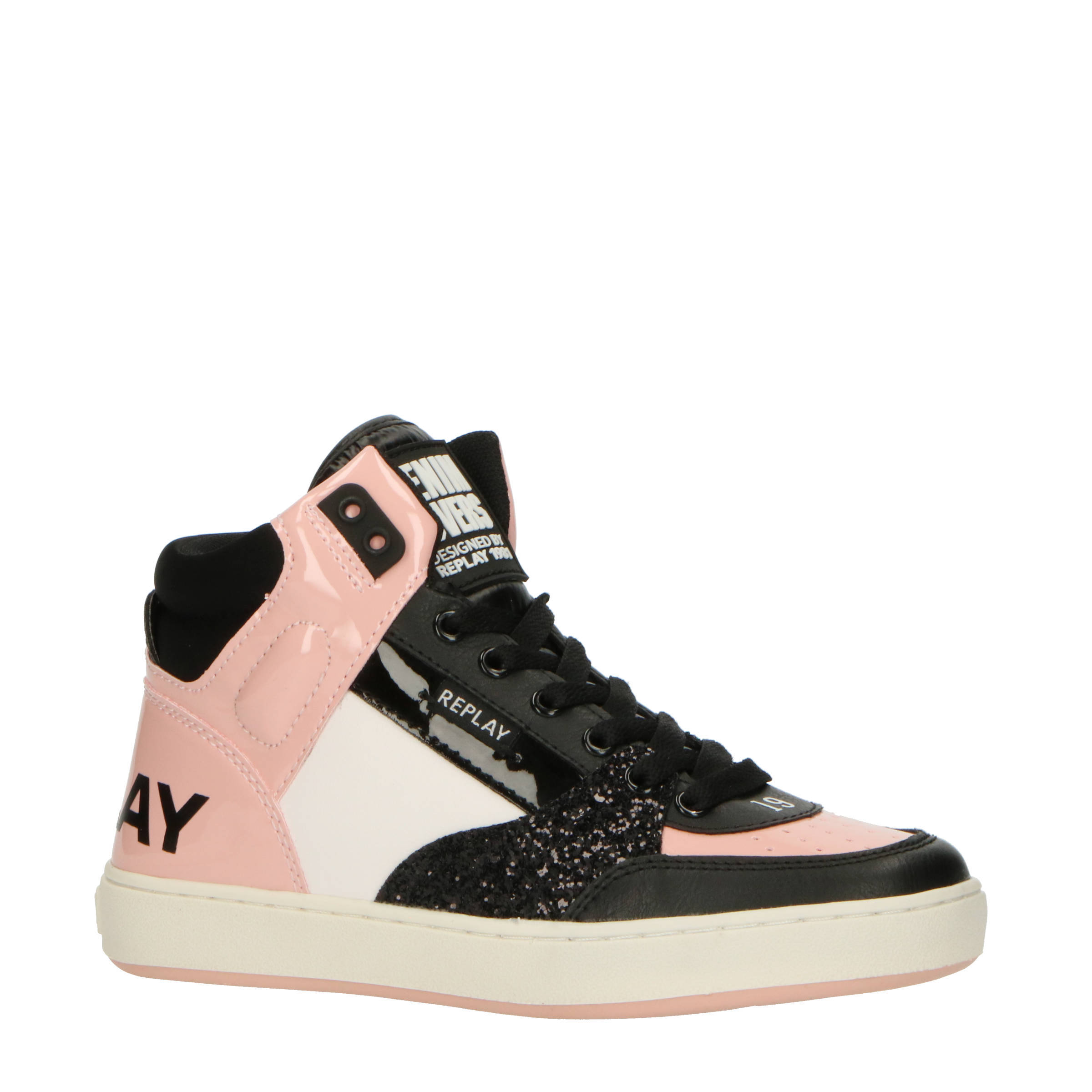 REPLAY Cobra sneakers zwart/roze/wit | wehkamp