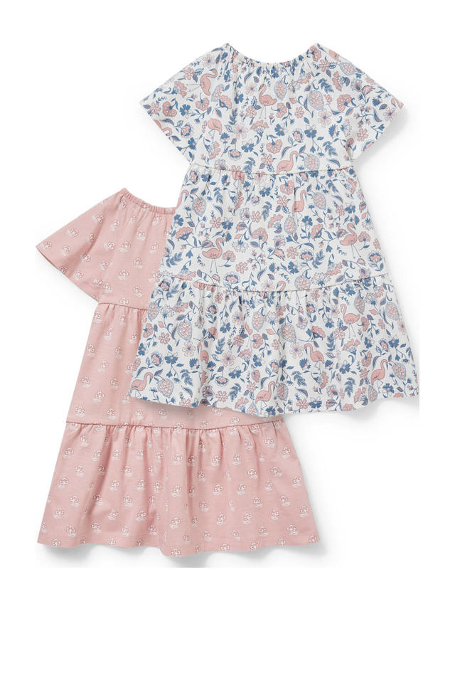 C&A jurk - set van 2 met all over print roze/blauw/wit | wehkamp