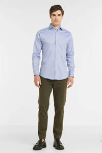 Blauw en witte heren Michaelis slim fit overhemd van katoen met all over print, lange mouwen en widespread hals