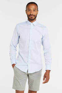 Wit en blauwe heren Michaelis slim fit overhemd van katoen met all over print, lange mouwen en widespread hals