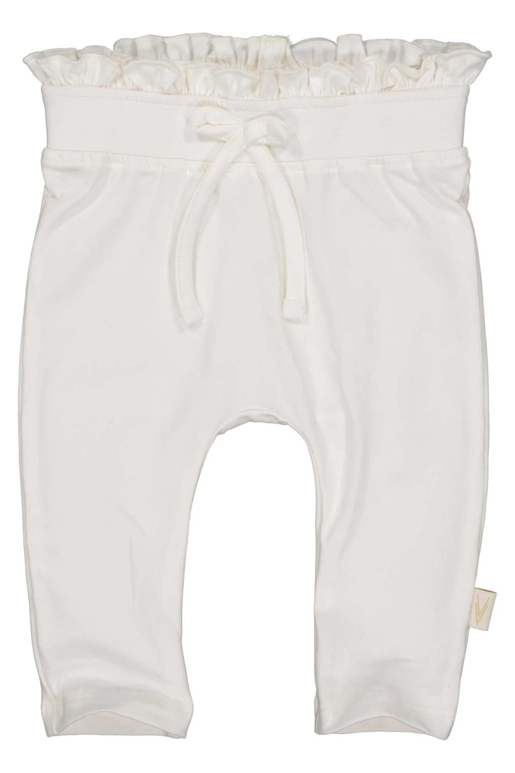 Witte meisjes LEVV baby regular fit broek van stretchkatoen met elastische tailleband met koord en effen