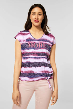 T-shirt met all over print donkerblauw/paars/roze