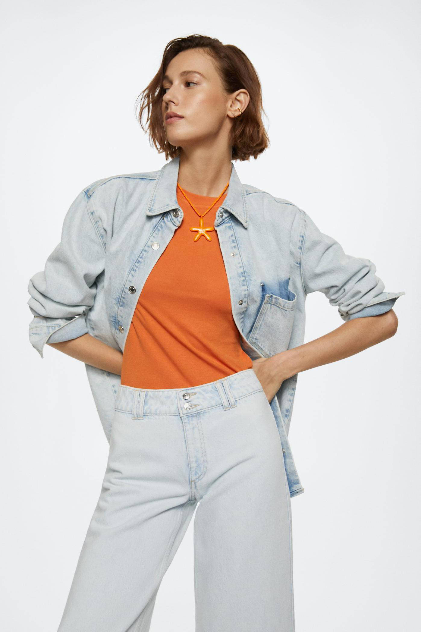 Mango cropped wide leg jeans light 