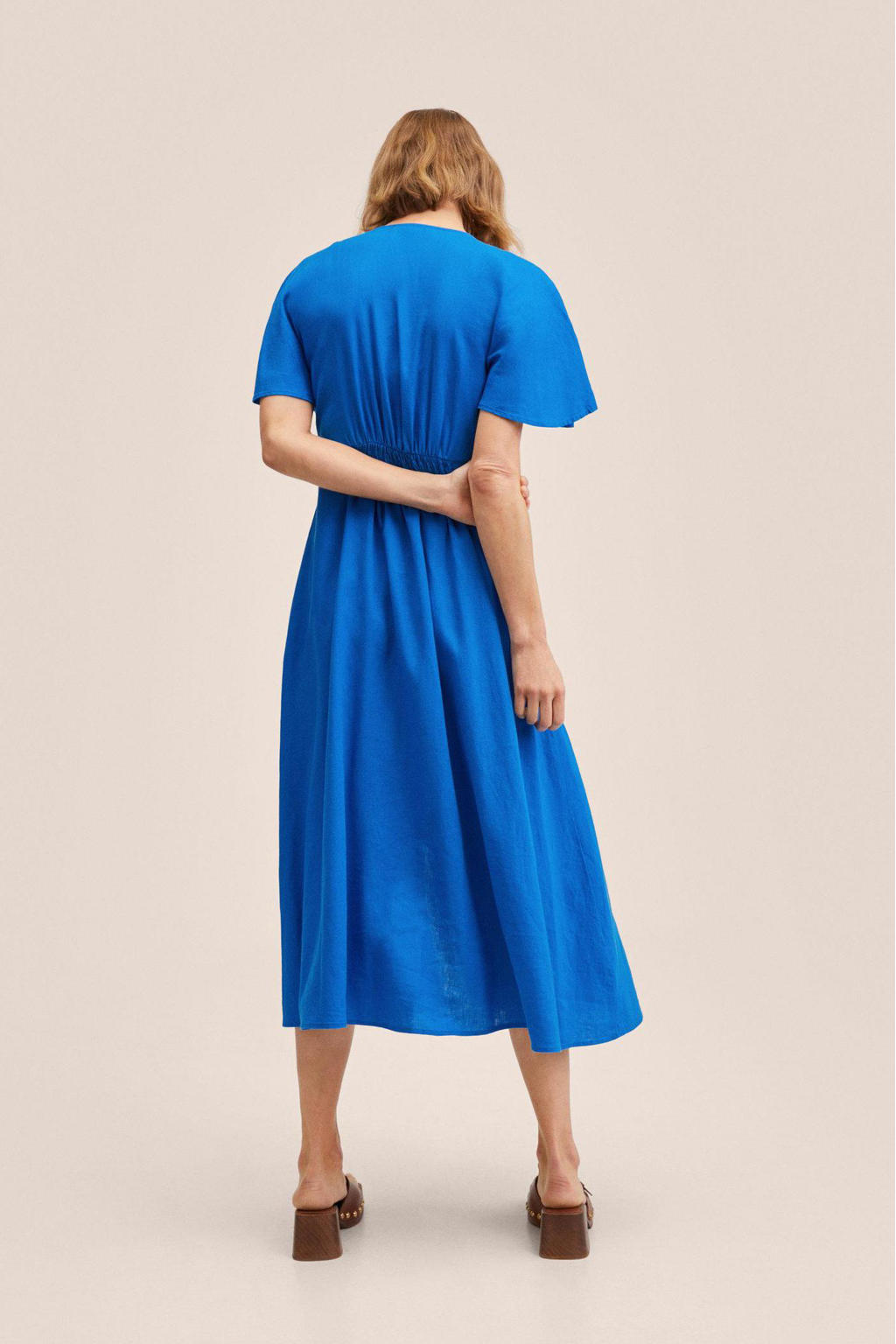Mango Alijn jurk met linnen blauw wehkamp