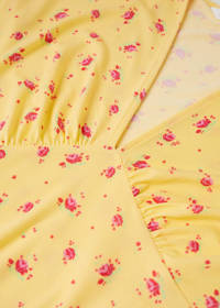 Mango gebloemde A-lijn jurk geel/roze
