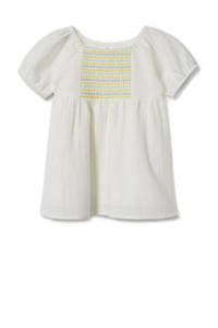 Mango Kids A-lijn jurk met textuur offwhite/geel
