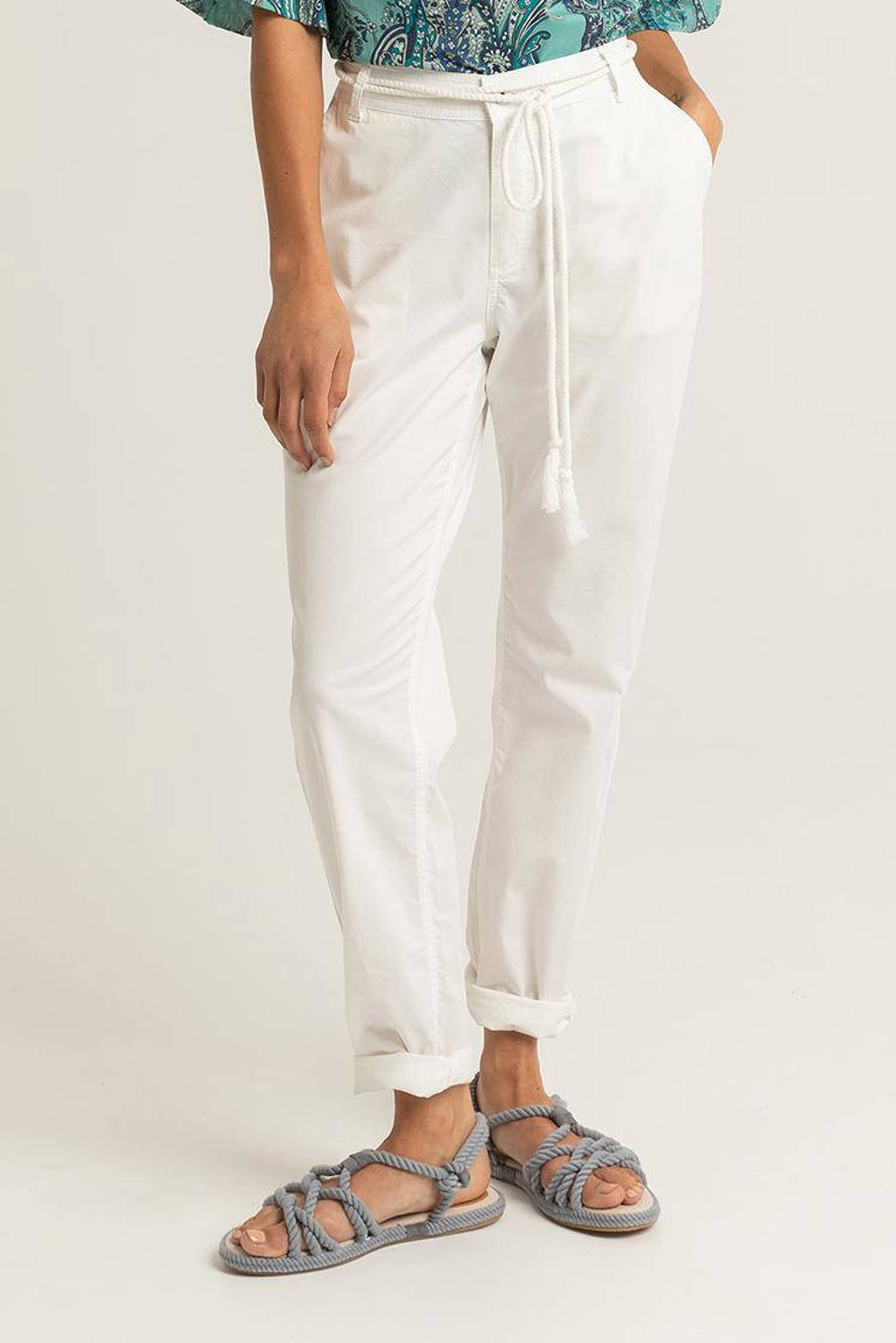 Witte dames Expresso slim fit broek van katoen met regular waist