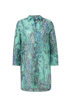 semi-transparante geweven blouse met paisleyprint turquoise/donkerblauw/wit