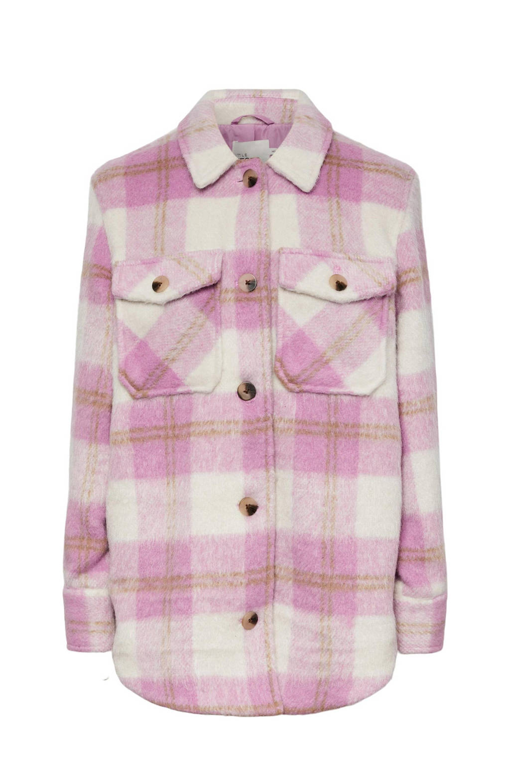 LITTLE PIECES geruite shacket winterjas LPNELLIE roze/wit