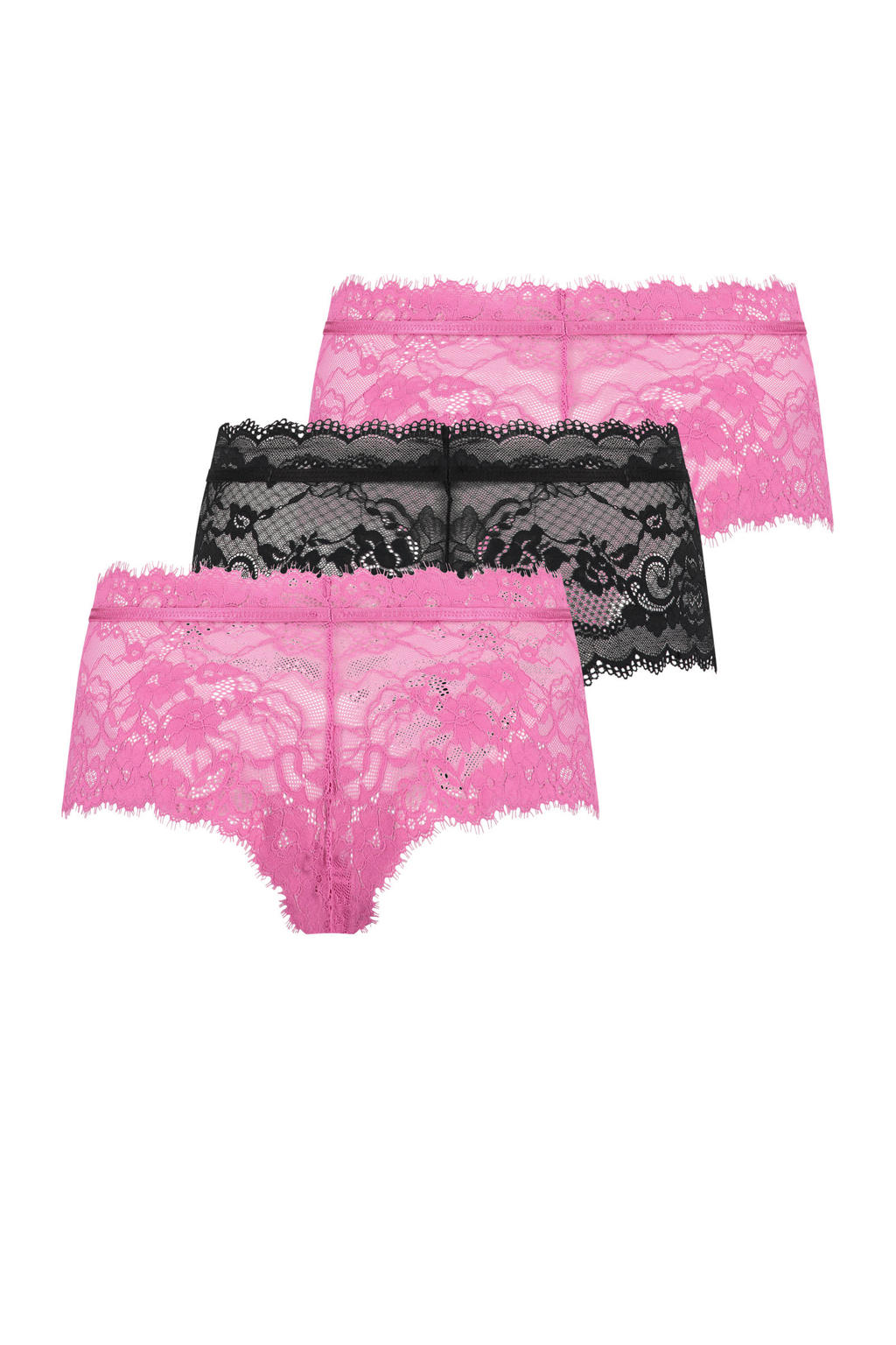 Hunkemöller boxerstring Palima (set van 3) roze/zwart | wehkamp
