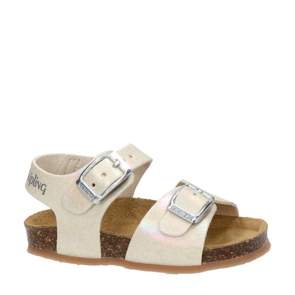 Wit en metallickleurige meisjes Kipling sandalen van imitatieleer met gesp
